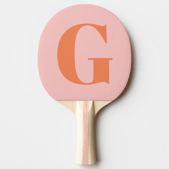 Personalised Simple Bold Monogram Pink and Orange Ping Pong Paddle (Front)