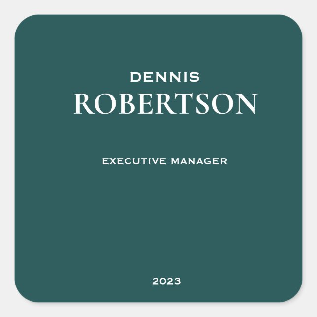 Personalised simple business teal square sticker (Front)