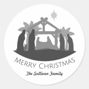 Personalised Simple Christmas Nativity Classic Round Sticker