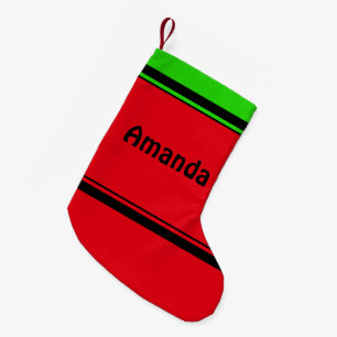 Personalised Simple Classic Red Green Black Stripe Small Christmas Stocking