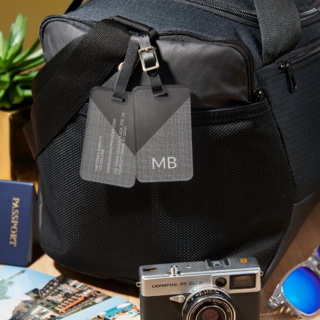 Personalised Simple Classy Grey Leather Look Luggage Tag (Front & Back)