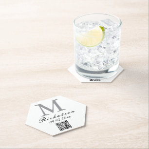 Personalised simple custom Hexagon QR cord Paper Coaster