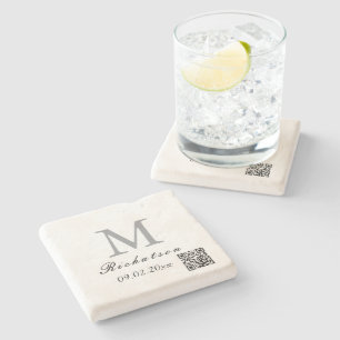 Personalised simple custom Limestone QR cord offic Stone Coaster