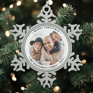Personalised Simple Elegant Photo Snowflake Pewter Christmas Ornament
