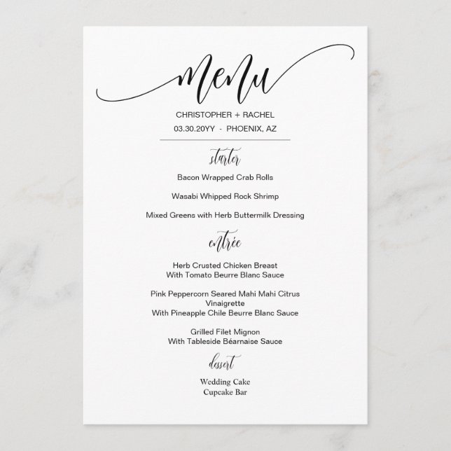 Personalised Simple Elegant Wedding Event Menu (Front)
