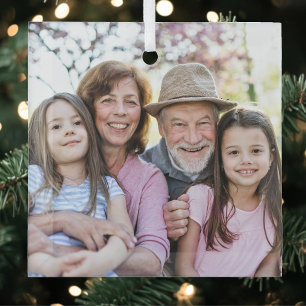 Personalised Simple Family Photo Christmas Glass Tree Decoration