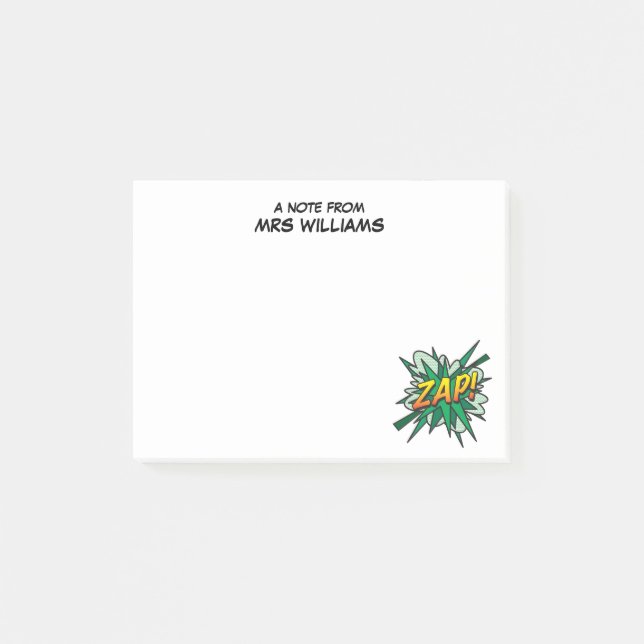Personalised Simple Fun Comic Book ZAP Post-it Notes (Front)