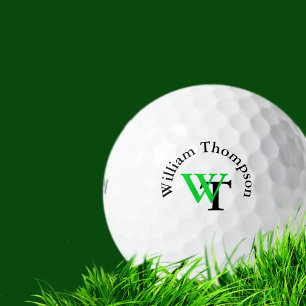 Personalised simple green/black monogram golf balls