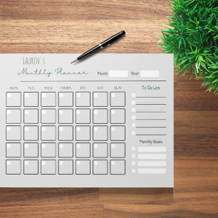 Personalised simple grey monthly planner notepad