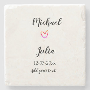 personalised simple minimal add your name red hear stone coaster