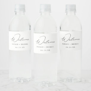 Personalised Simple Minimalist Calligraphy Wedding Water Bottle Label