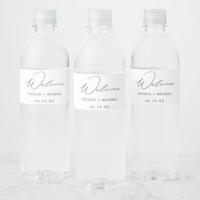 Personalised Simple Minimalist Calligraphy Wedding Water Bottle Label (Bottles)
