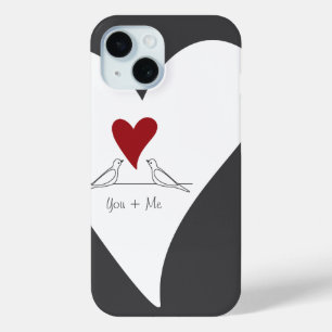Personalised Simple Modern Birds in Love Red Heart iPhone 15 Case