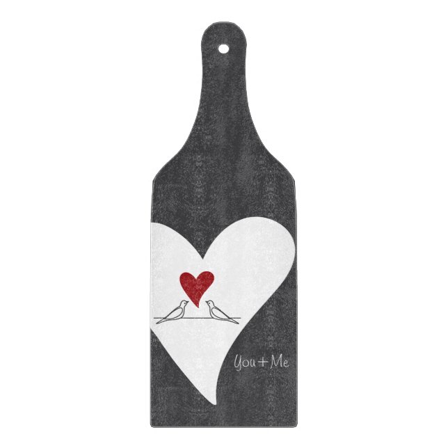 Personalised Simple Modern Birds in Love Red Heart Cutting Board (Front)