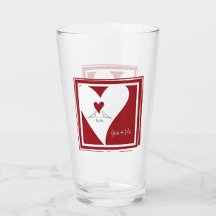 Personalised Simple Modern Birds in Love Red Heart Glass