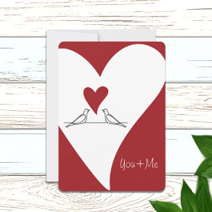 Personalised Simple Modern Birds in Love Red Heart Holiday Card