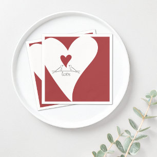 Personalised Simple Modern Birds in Love Red Heart Napkin