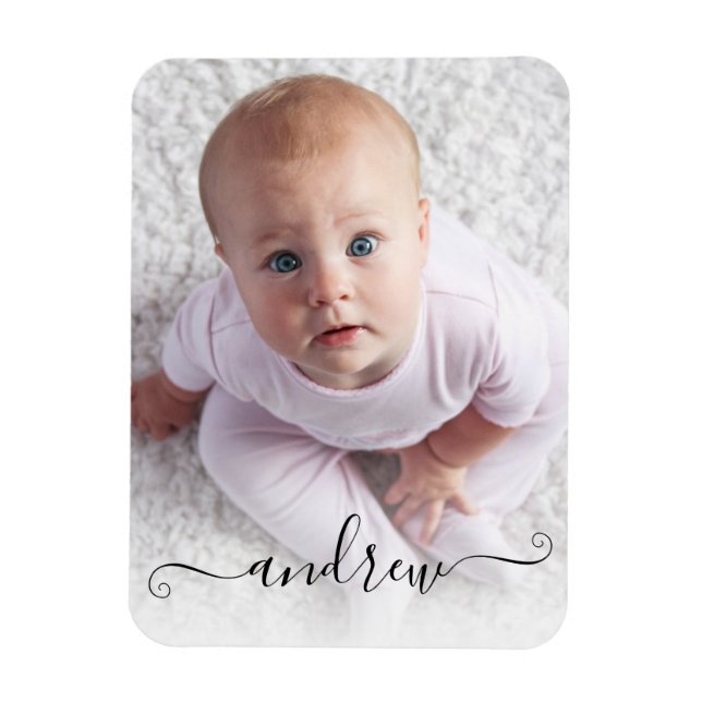 Personalised Simple Modern Calligraphy Photo Magnet (Vertical)