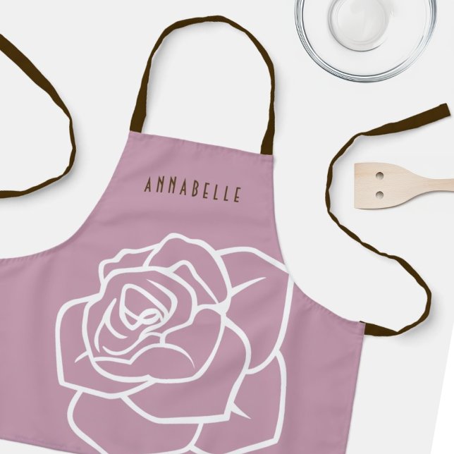 Personalised Simple Modern Floral Pink Rose Kids Apron (Creator Uploaded)