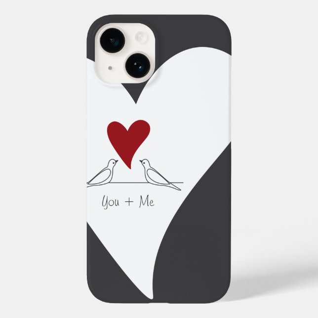 Personalised Simple Modern Love Birds Red Heart Case-Mate iPhone Case (Back)