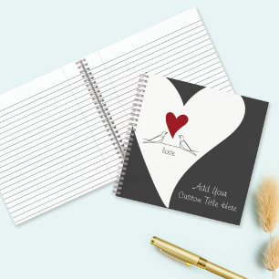 Personalised Simple Modern Love Birds Red Heart Notebook