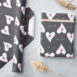 Personalised Simple Modern Love Birds Red Heart Wrapping Paper