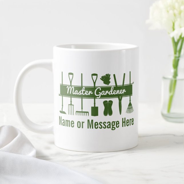 Personalised Simple Modern Master Gardener Large Coffee Mug (Creator Uploaded)