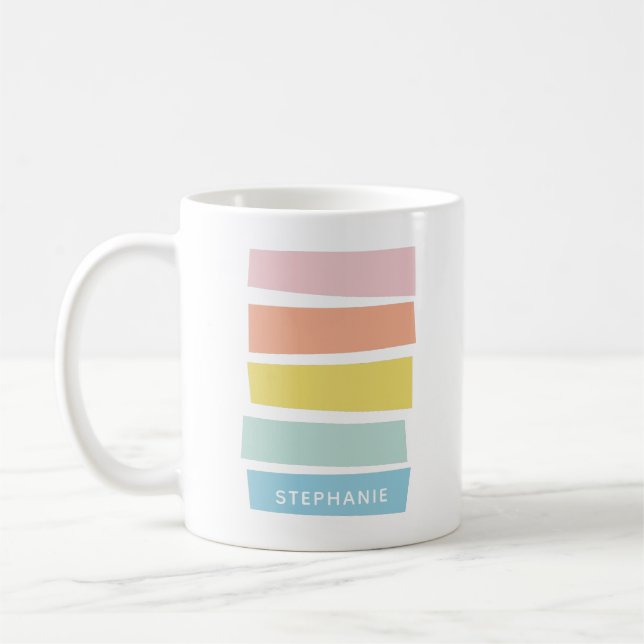 Personalised Simple Modern Pastel Shape & Stripes Coffee Mug (Left)