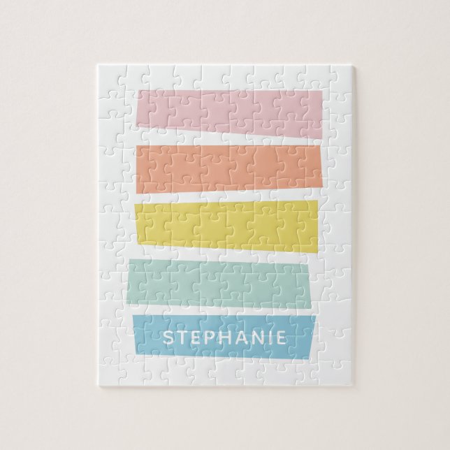 Personalised Simple Modern Pastel Shape Stripes Jigsaw Puzzle (Vertical)