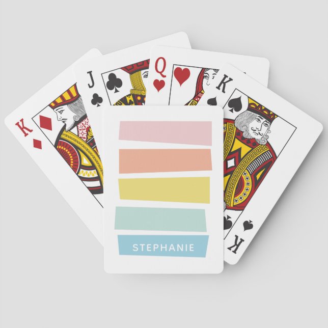 Personalised Simple Modern Pastel Shape & Stripes Playing Cards (Back)