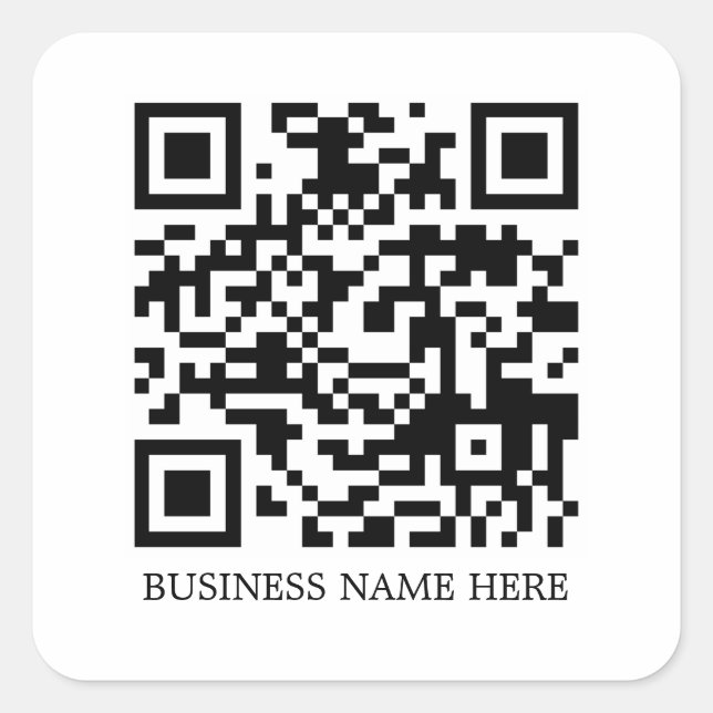Personalised Simple, Modern QR Code Business Name Square Sticker (Front)