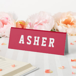 Personalised Simple Modern Red Name Desk Sign