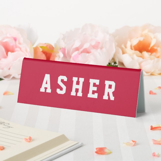 Personalised Simple Modern Red Name Desk Sign (In SItu (Wedding))