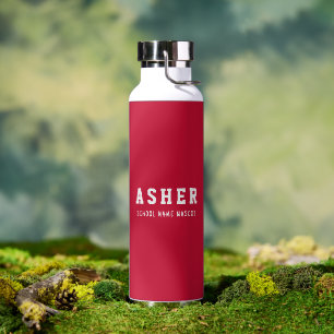 Personalised Simple Modern Red School Name Mascot Water Bottle