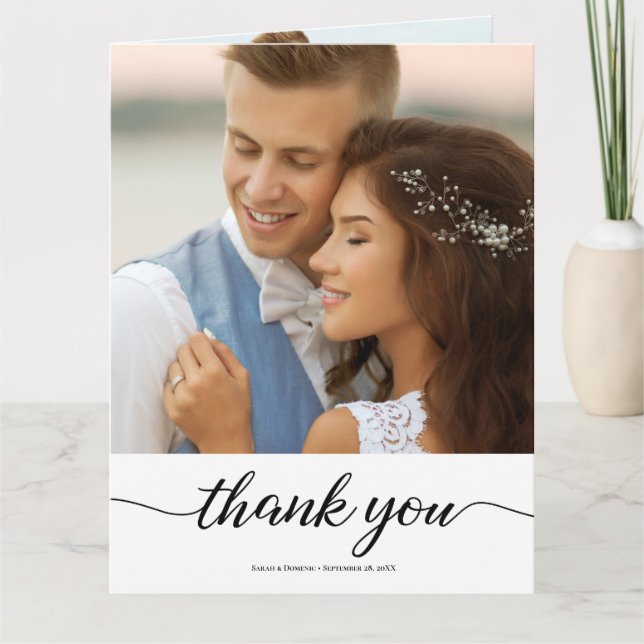 Personalised Simple Modern Wedding 2 Photos Thank You Card (Front)