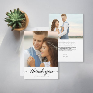 Personalised Simple Modern Wedding 2 Photos Thank You Card