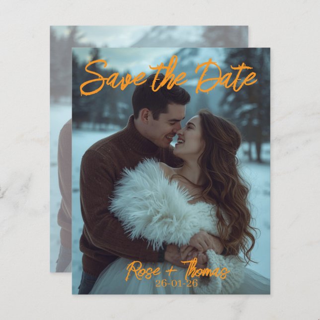 Personalised Simple Modern Winter Wedding card (Front/Back)