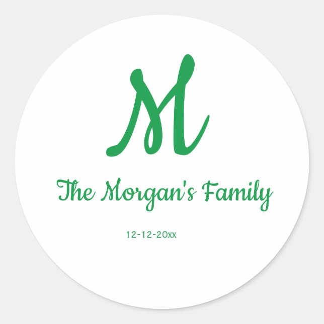 personalised simple monogram add your name wedding classic round sticker (Front)