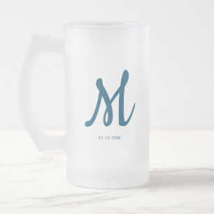 personalised simple monogram add your name wedding frosted glass beer mug