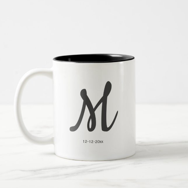 personalised simple monogram add your name wedding Two-Tone coffee mug (Left)