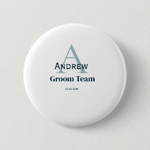 personalised simple monogram groom team groomsmen  6 cm round badge
