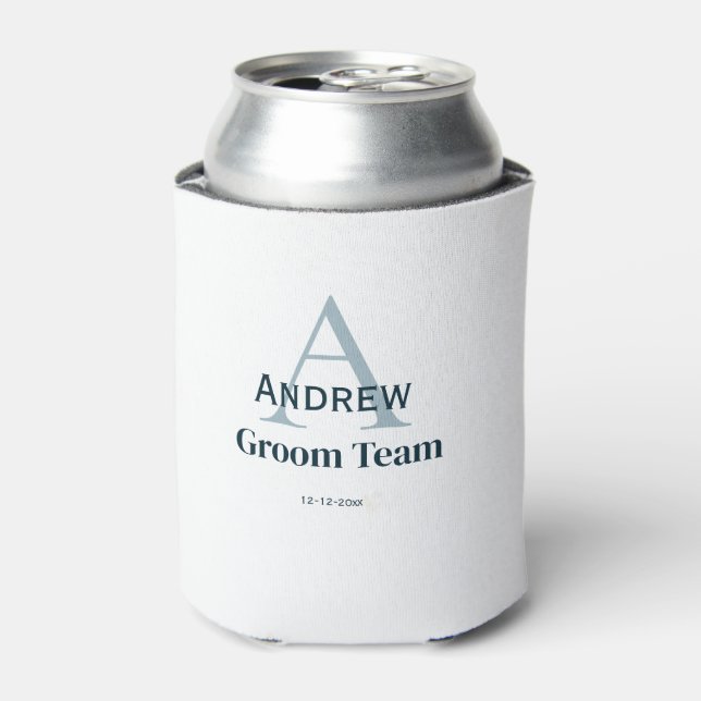 personalised simple monogram groom team groomsmen  can cooler (Can Front)