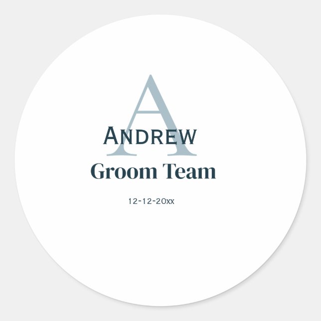 personalised simple monogram groom team groomsmen  classic round sticker (Front)