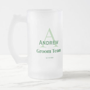 personalised simple monogram groom team groomsmen  frosted glass beer mug