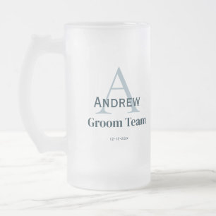 personalised simple monogram groom team groomsmen frosted glass beer mug