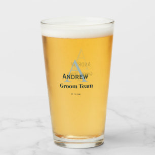 personalised simple monogram groom team groomsmen glass