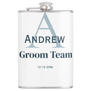 personalised simple monogram groom team groomsmen hip flask