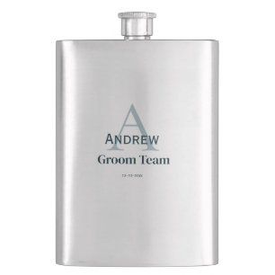 personalised simple monogram groom team groomsmen hip flask