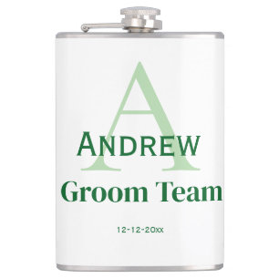 personalised simple monogram groom team groomsmen  hip flask