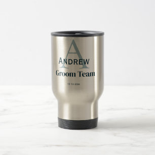 personalised simple monogram groom team groomsmen  travel mug